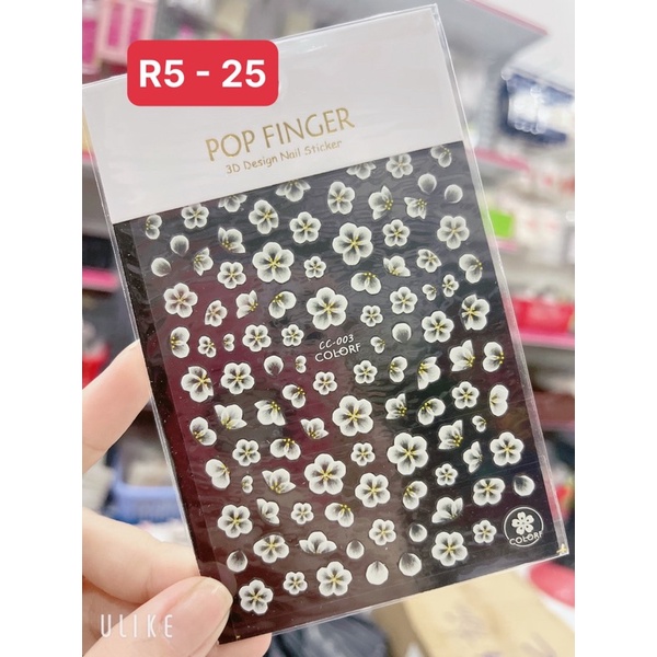 Sticker hoa trắng nền đen dán móng nail xinh lung linh