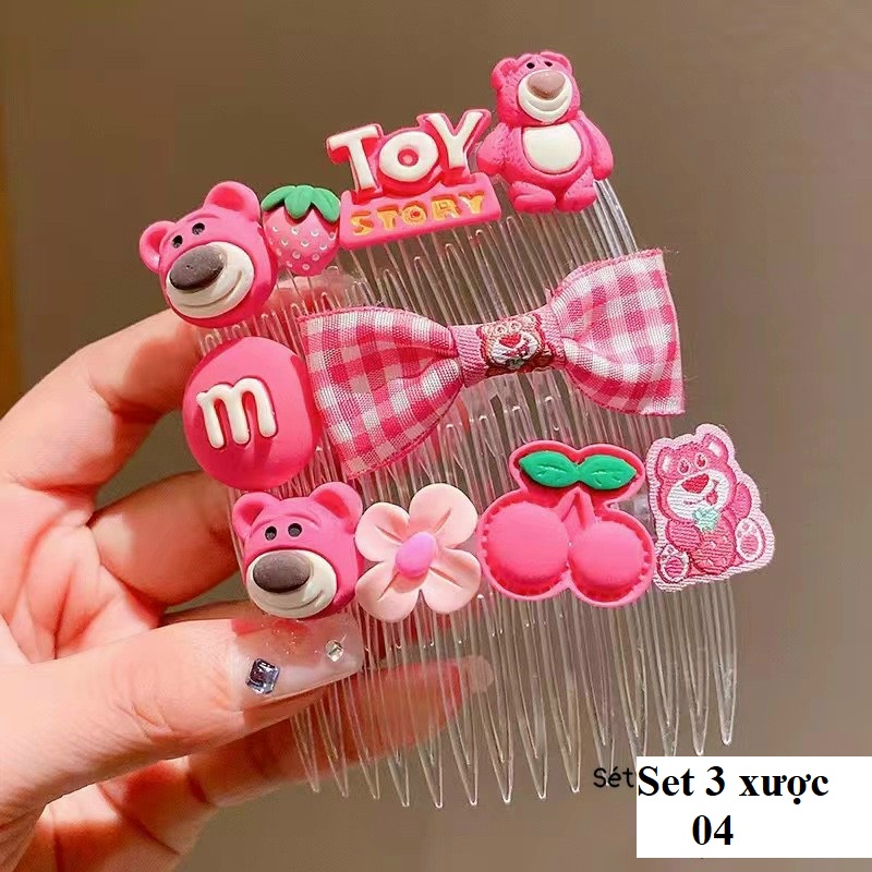 [MỚI - VOUCHER 15%] Set 3 xược cài tóc mái gấu dâu hồng cho bé