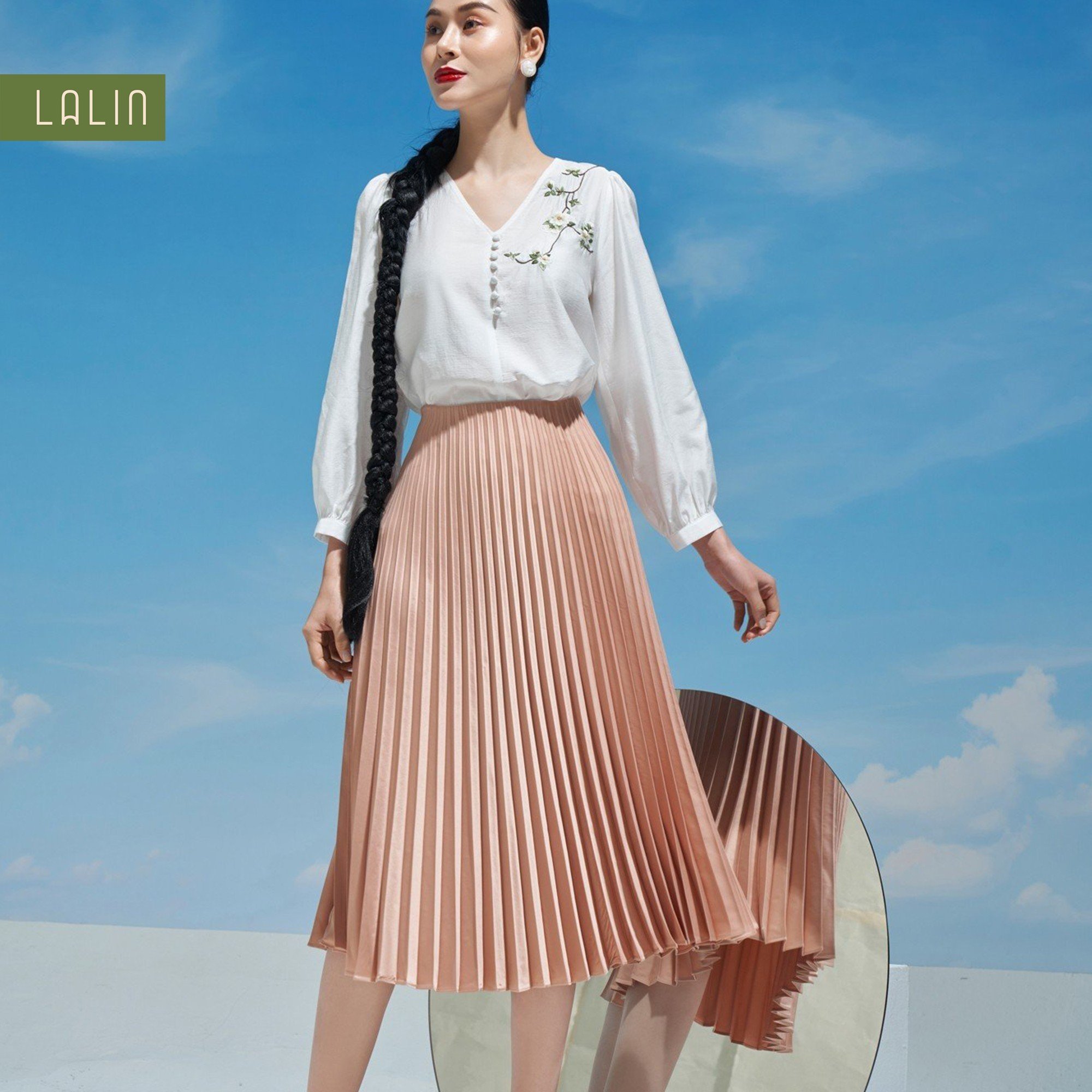 Chân váy lụa Lalin dáng xòe xếp ly Ameli