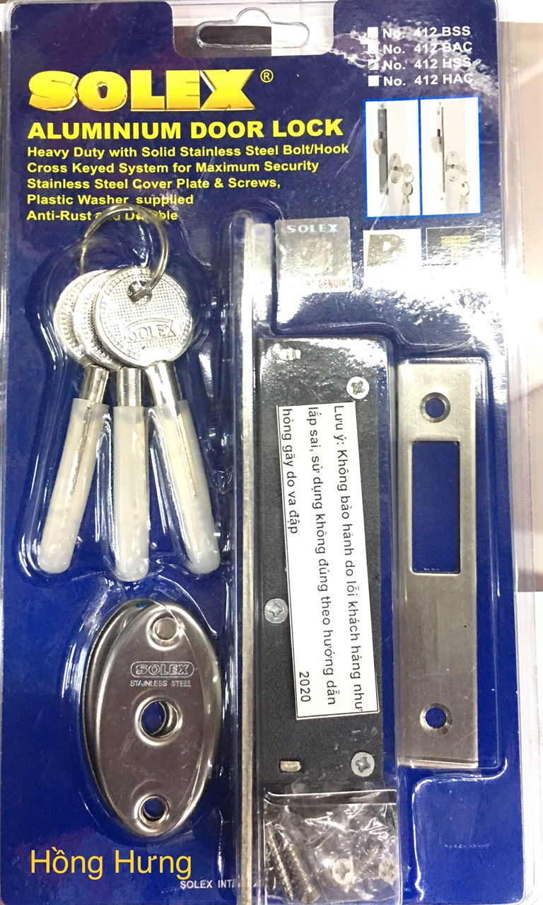 [HCM]KHÓA CỬA LÙA SOLEX 412HSS CHÌA ÂM HOẢ TIỂN