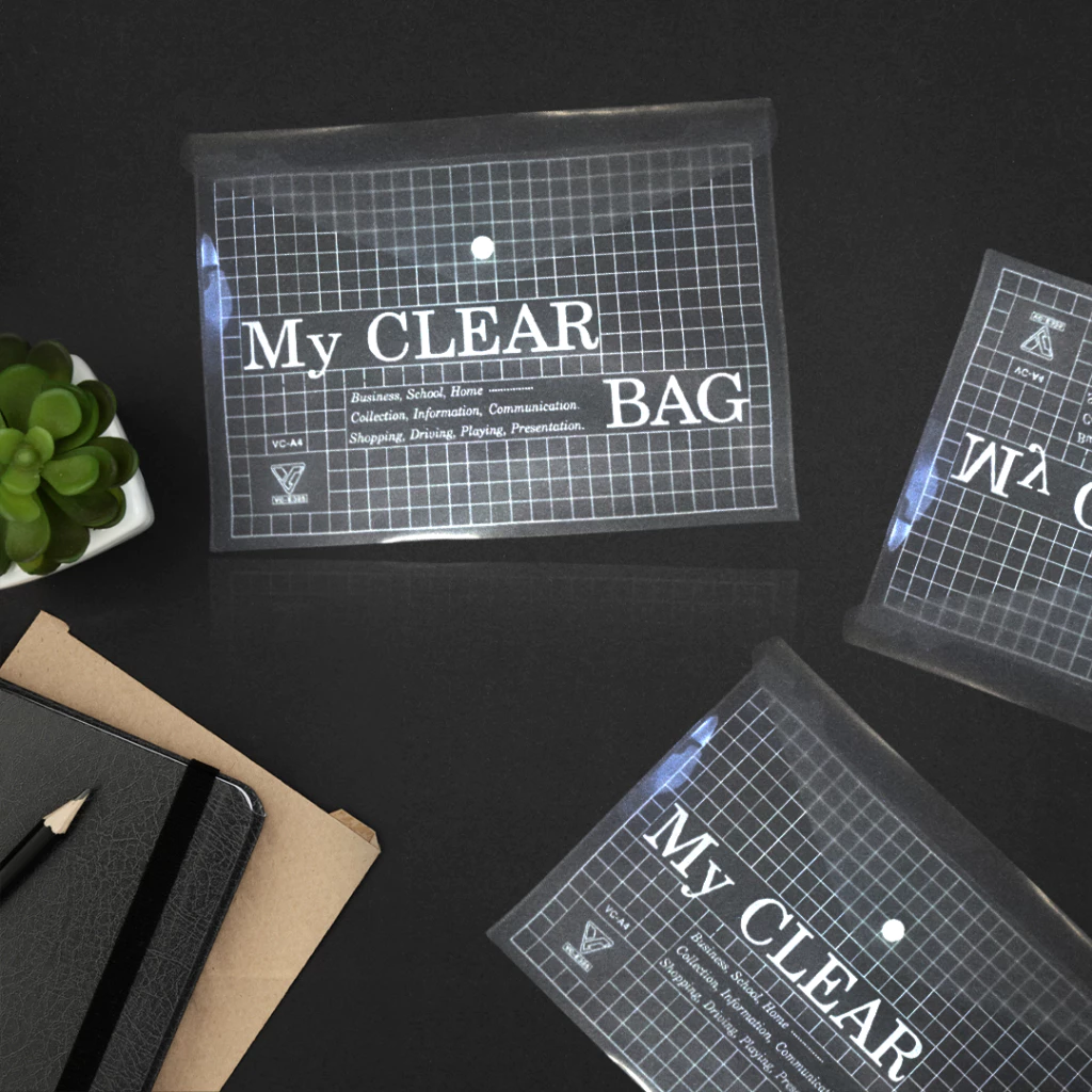Xấp 12 Cái Bìa Nút Nhựa A4/F4 My Clear Bag, Bìa Sơ Mi PP Dày Trong Suốt Bảo Vệ Tài Liệu, Không Thấm Nước
