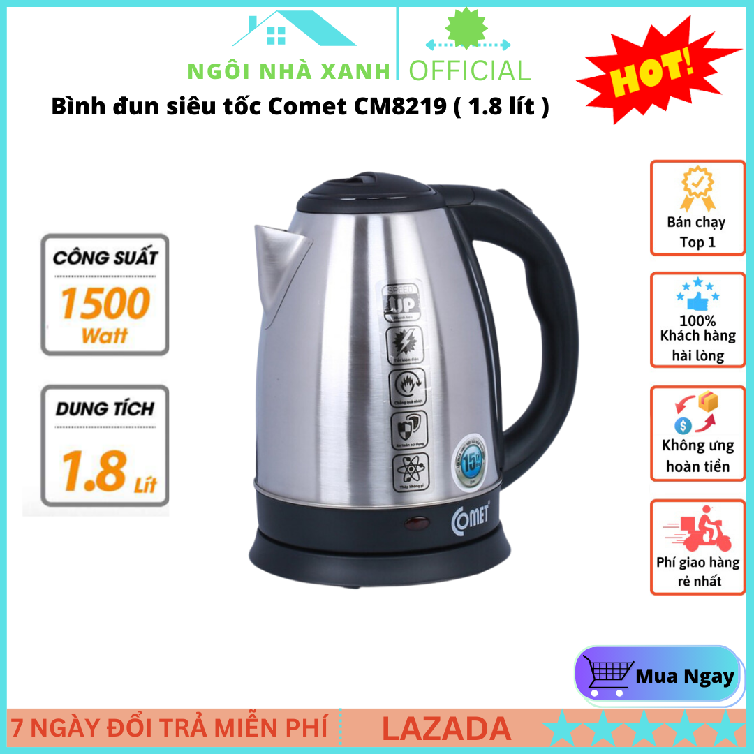 Bình siêu tốc comet, Bình đun siêu tốc Comet CM8219  - 1.8 lít  - bình nước siêu tốc, ấm đun siêu tốc, ấm đun nước siêu tốc comet, Bảo Hành 12 Tháng