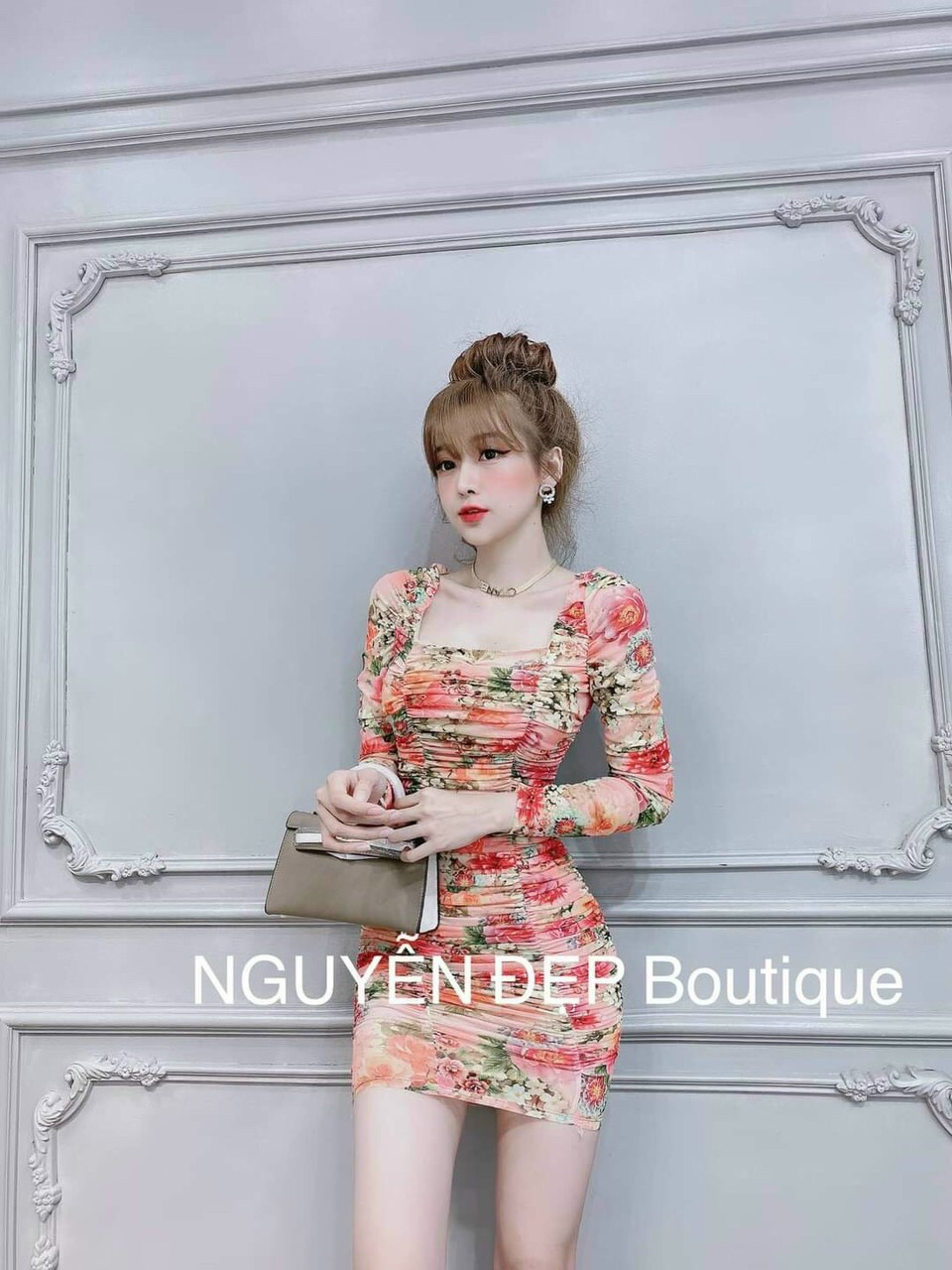 [HCM]Đầm body cổ vuông tay dài nhún toàn thân #dambodytaydai