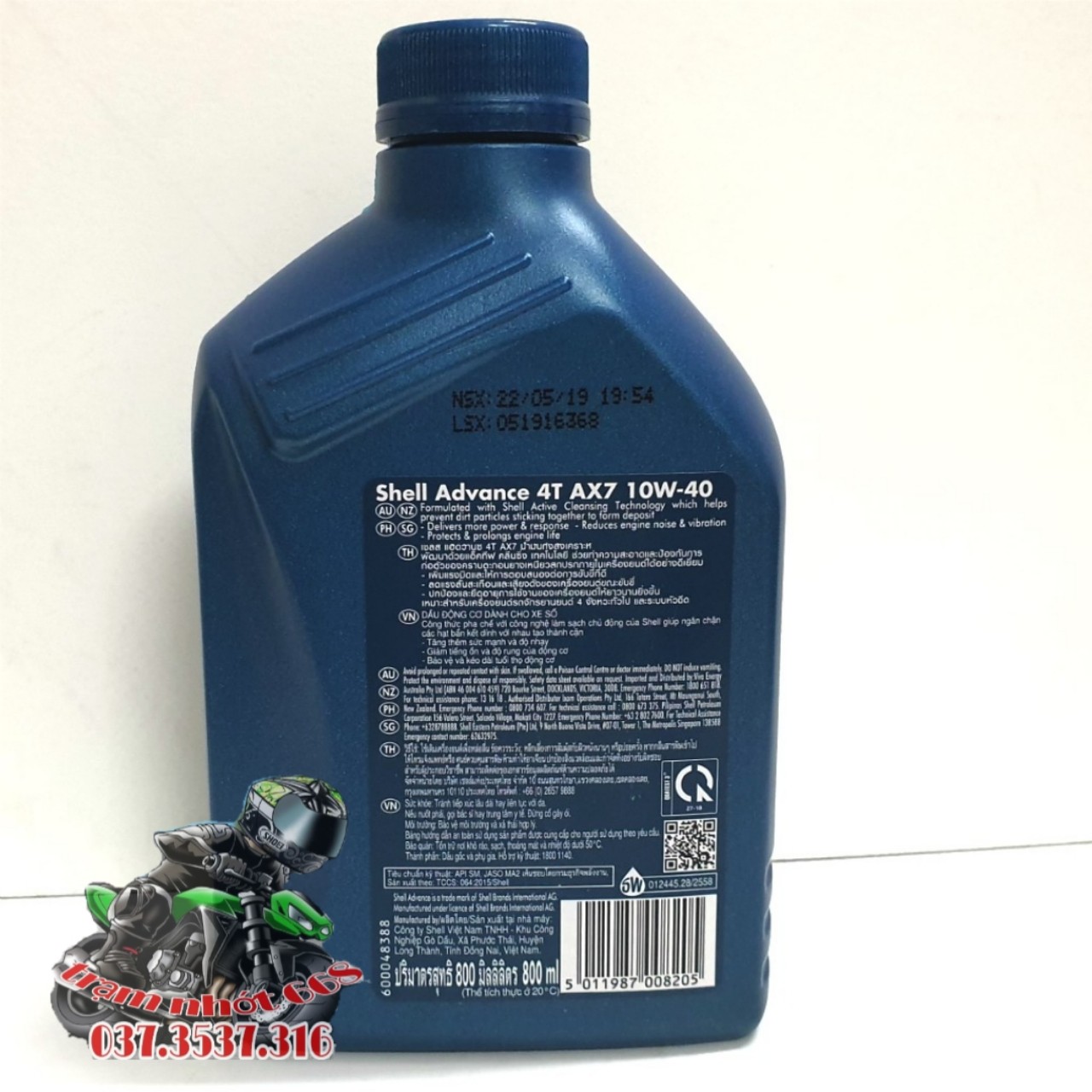 NHỚT SHELL XE SỐ ADVANCE AX7 10W40 Synthetic Based 0,8ML