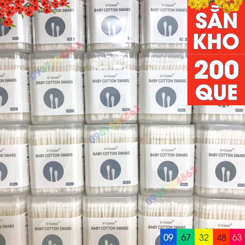 TĂM BÔNG VCOOL CAO CẤP CHO BÉ hộp 200 que cho bé