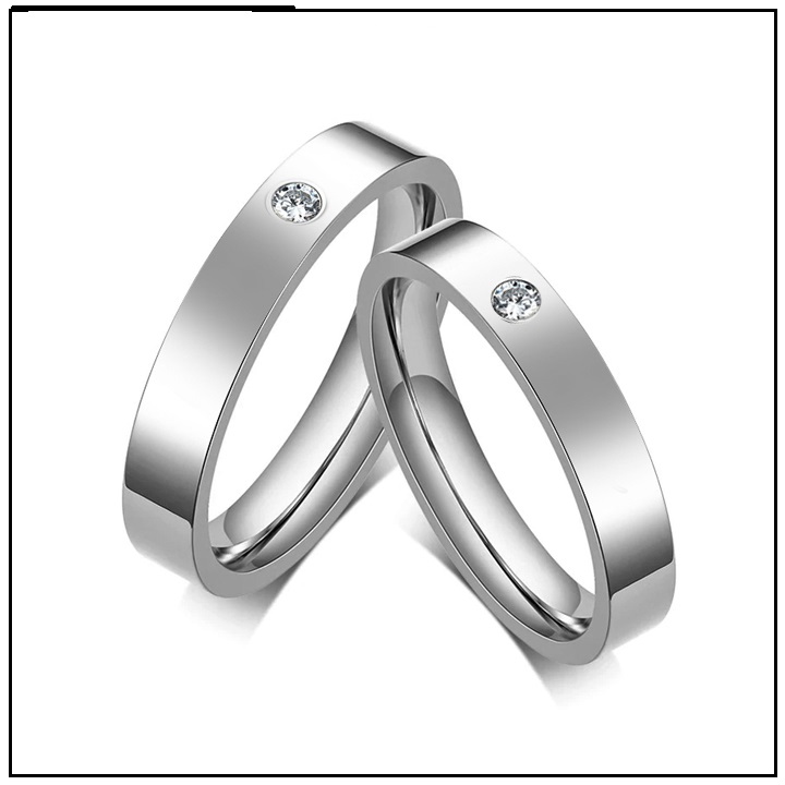 1 Chiếc NHẪN ĐÔI INOX THỜI TRANG TRƠN ĐÍNH HỘT ĐÁ (Mua 2 chiếc tặng kèm hộp nhẫn)- QC15