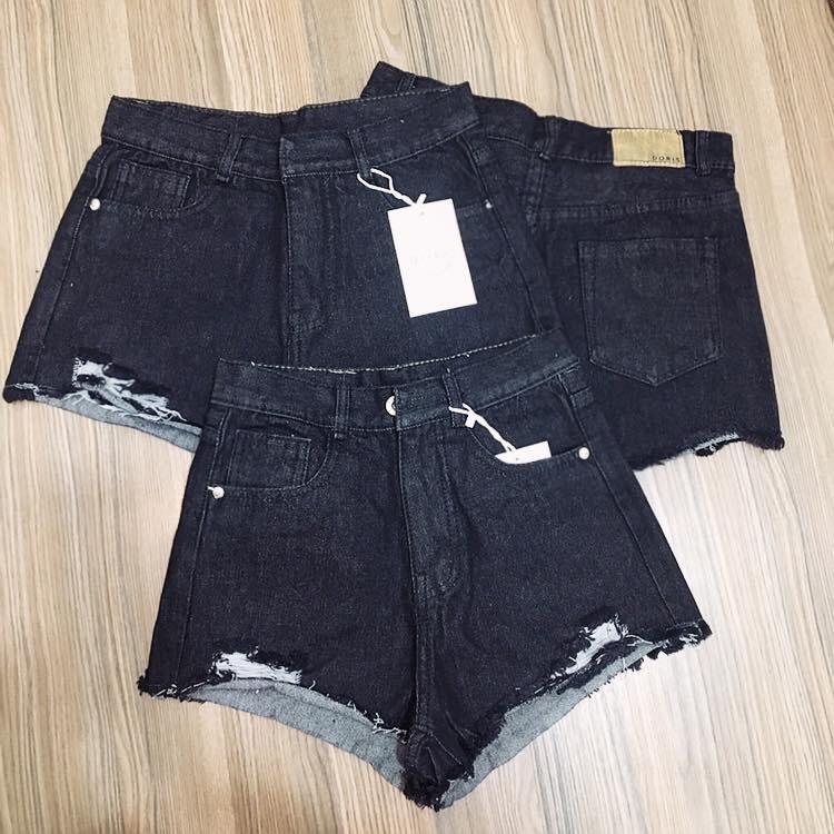 QUẦN SHORT JEAN NỮ ĐEN KHOÉT RÁCH HAI BÊN 0855