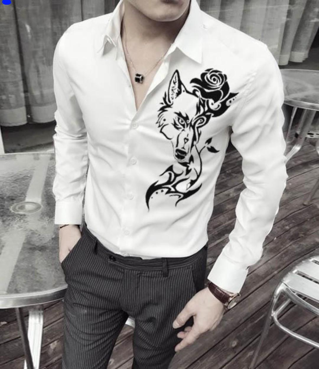 Áo sơ mi nam họa tiết bông hồng sói