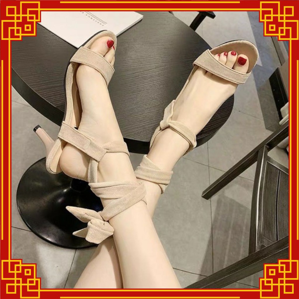 Sandal dây cột da lộn buộc nơ thời trang cực chất mã THS30