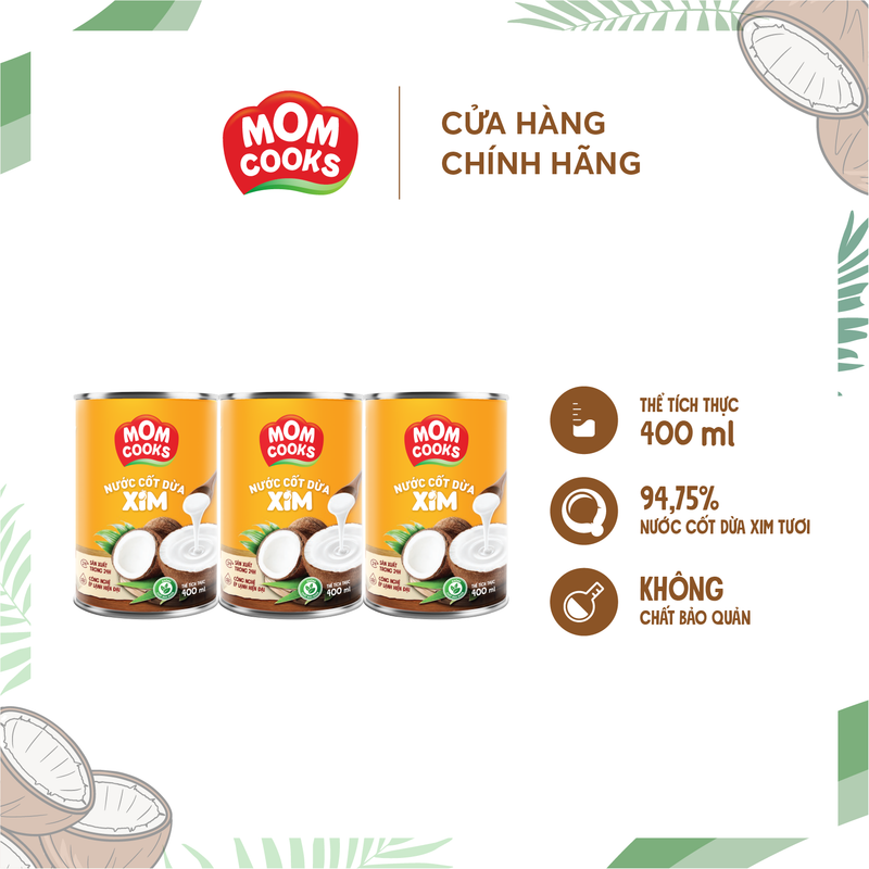 Combo 3 lon Nước cốt dừa Mom Cooks 400ml/lon