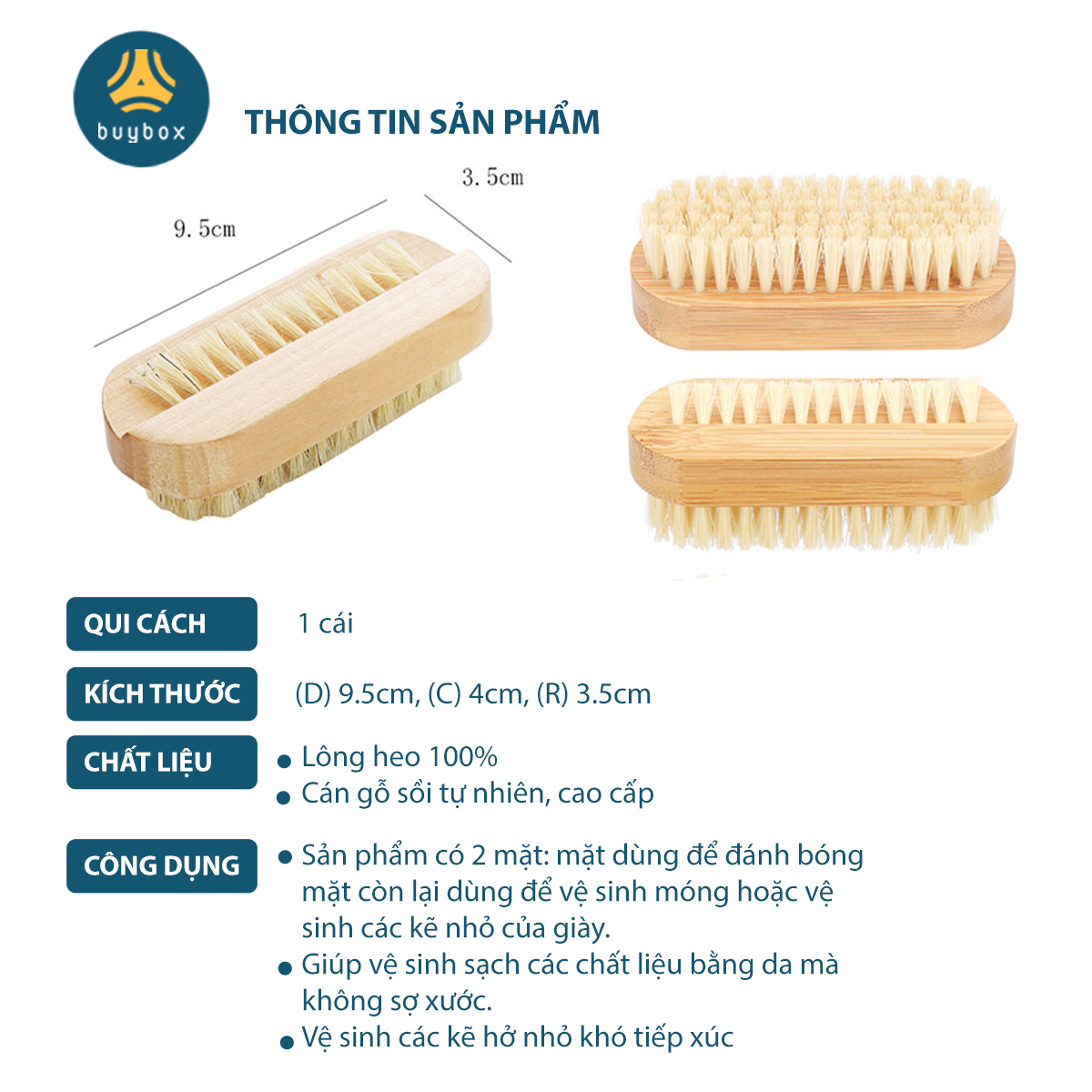 Bàn chải đa năng lông heo 2 mặt tiện ích vệ sinh bụi bẩn của giày, móng tay, chân - BuyBox - BBPK239