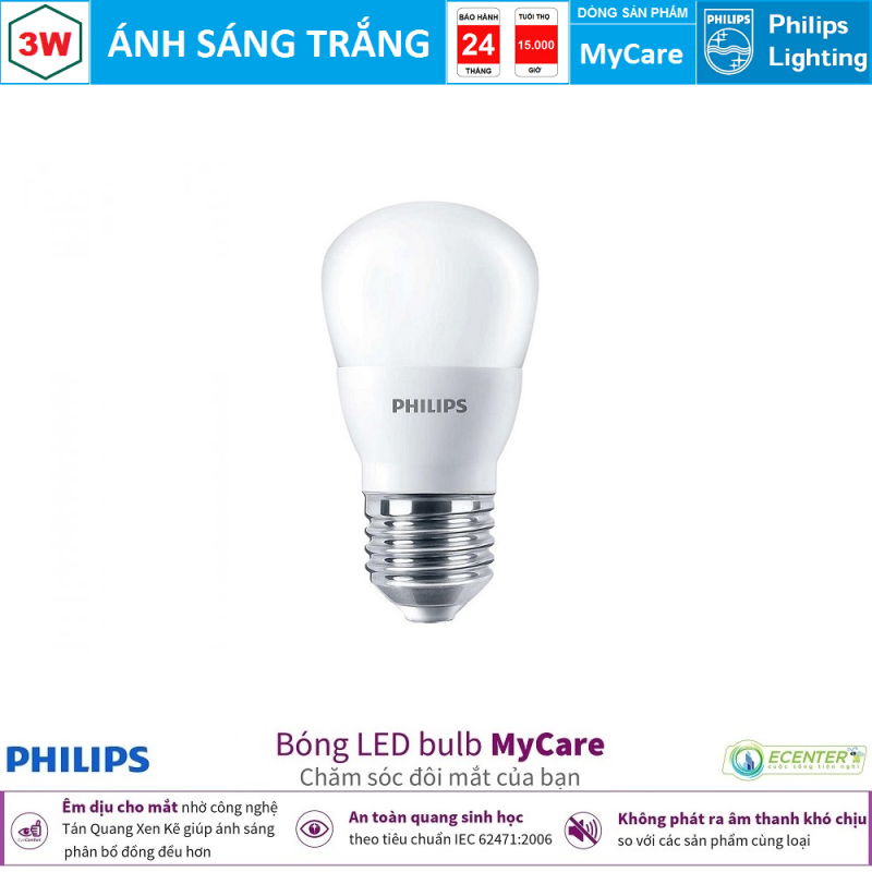 Bóng Philips LEDBulb MyCare 3W 6500K/3000K P45 E27 ( Ánh Sáng Trắng & Vàng )