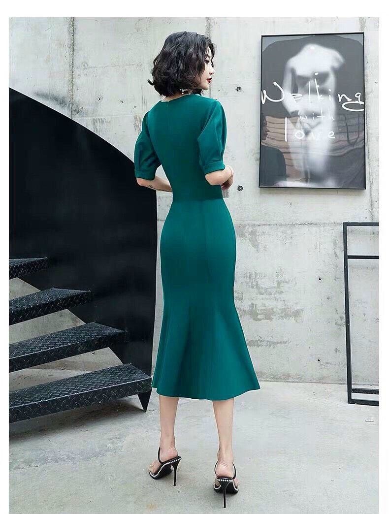 Đầm ôm body đuôi cá tay phồng cao cấp