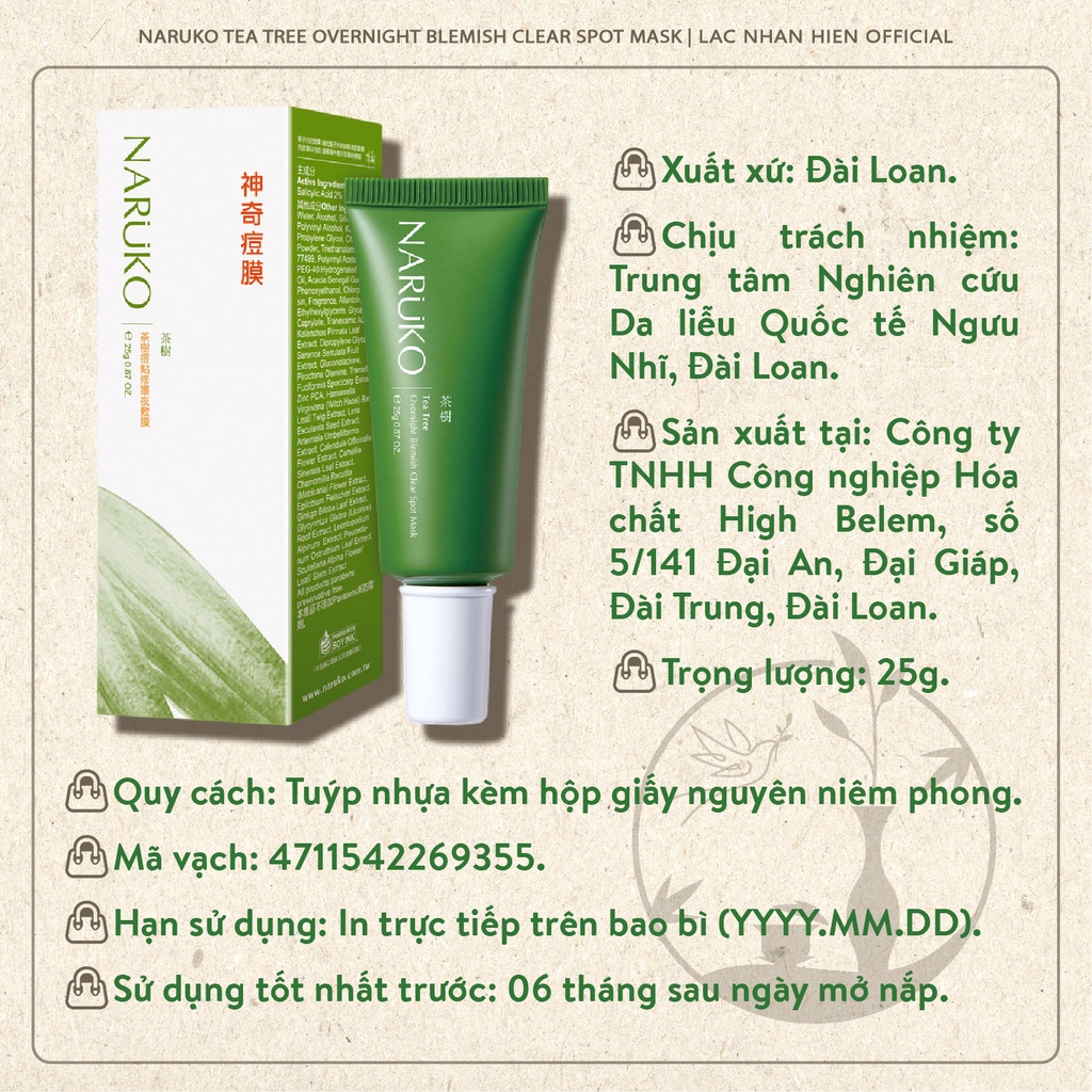 KEM CHẤM MỤN BAN ĐÊM NARUKO TEA TREE OVERNIGHT BLEMISH CLEAR SPOT MASK