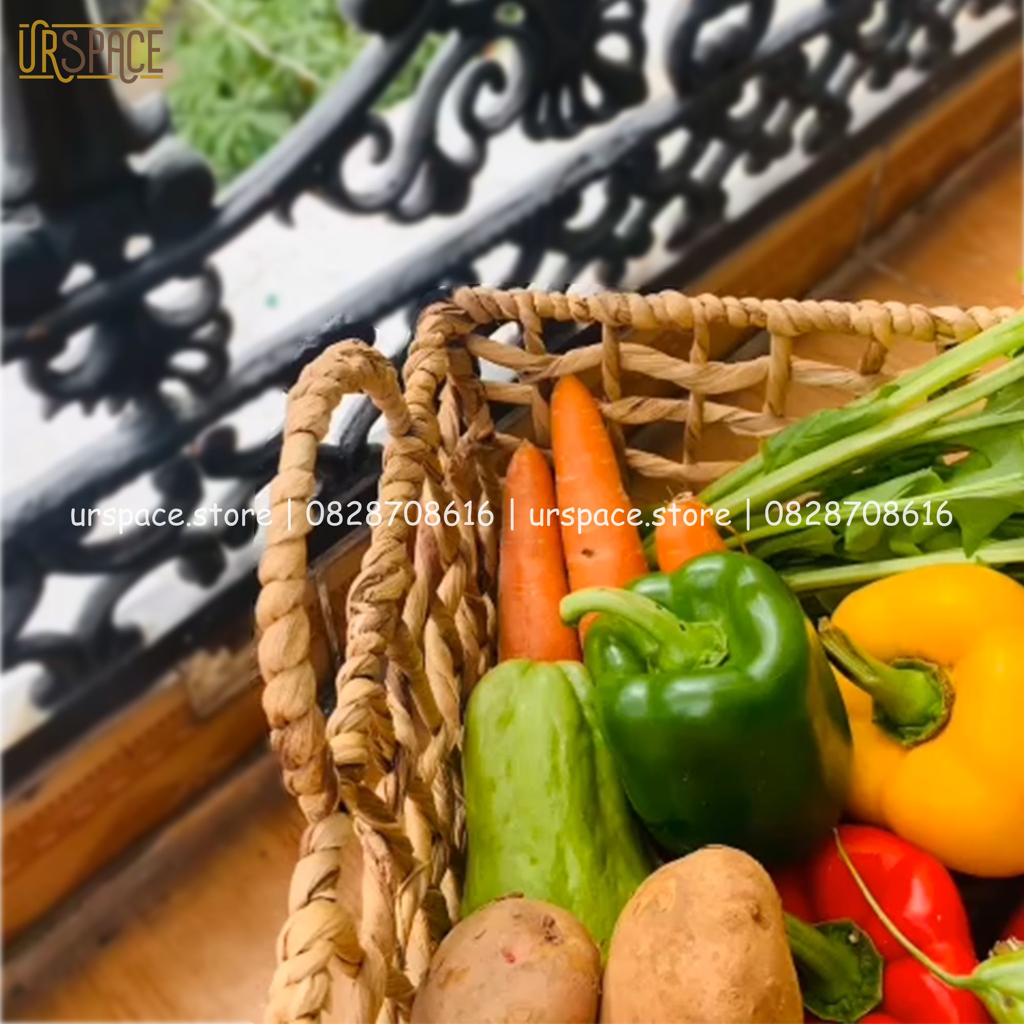 Hand woven hyacinth storage basket