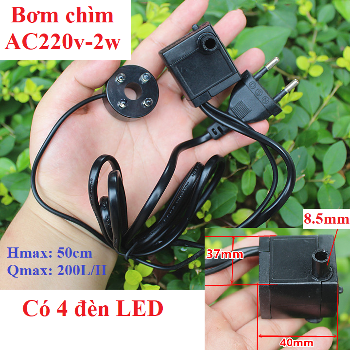 [HCM]Máy bơm chìm hồ cá 2w hoặc 5w có 4 đèn LED