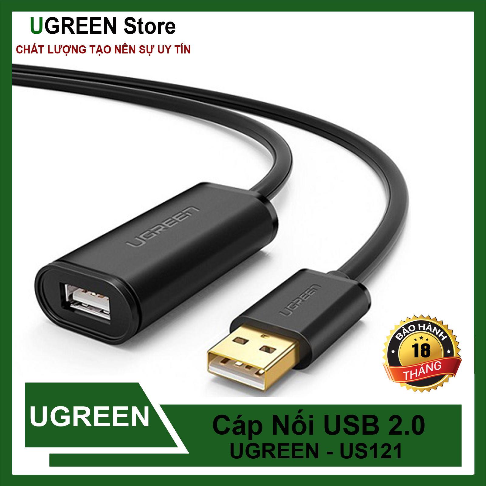 Dây USB 2.0 nối dài Active Có Chíp Ugreen US121 Cao Cấp