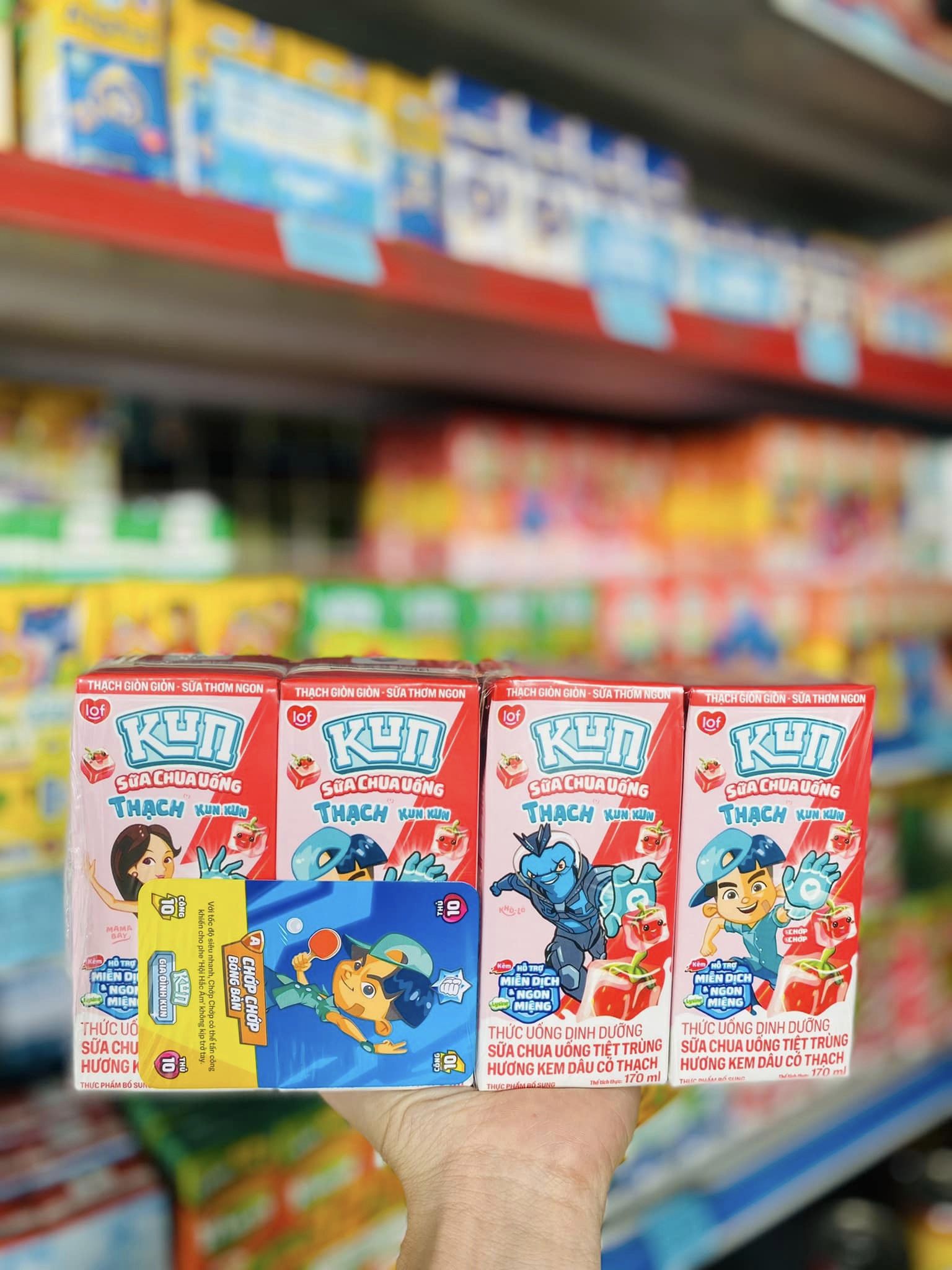 Combo 4 lốc 170ml Sữa Kun Thạch Lúa Mạch, Cam, Dâu