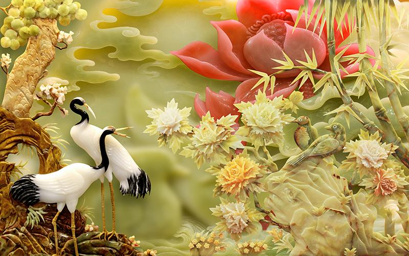 Tranh dán tường giả ngọc VTC Tùng hạc diên niên UD1048 kim sa