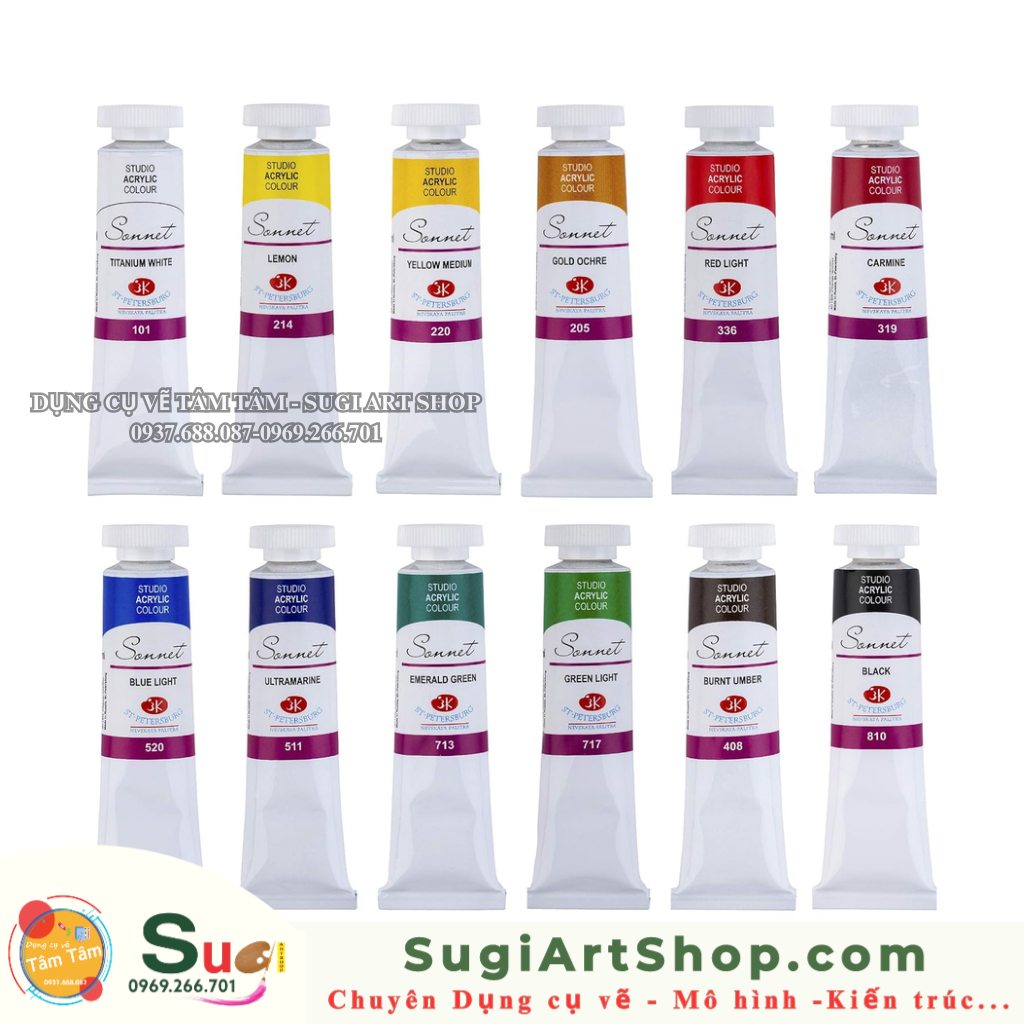 Màu Acrylic Sonnet - dạng tuýp 12 màu x 10ml