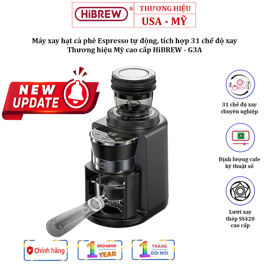 Máy xay hạt cà phê tự động 31 cấp độ xay espresso hibrew g3a chuyên nghiệp - bảo hành 12 tháng