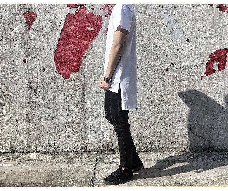 [Hoàn Tiền 15%] Áo Thun Longtee Layer Xẻ Tà Nam Nữ Đen Trắng Unisex