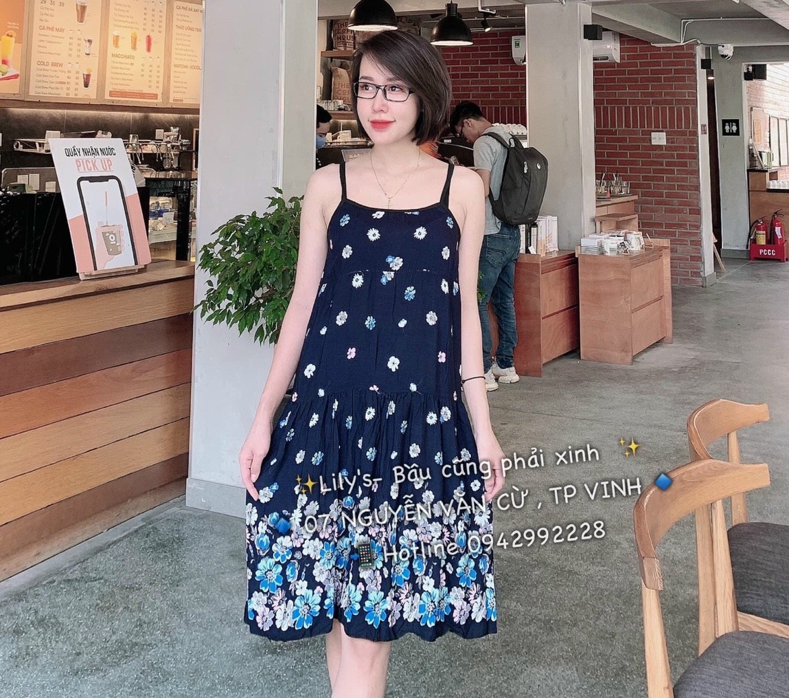 Váy Lanh Lụa Bầu 2 Dây Siêu Mát, Siêu Thoáng