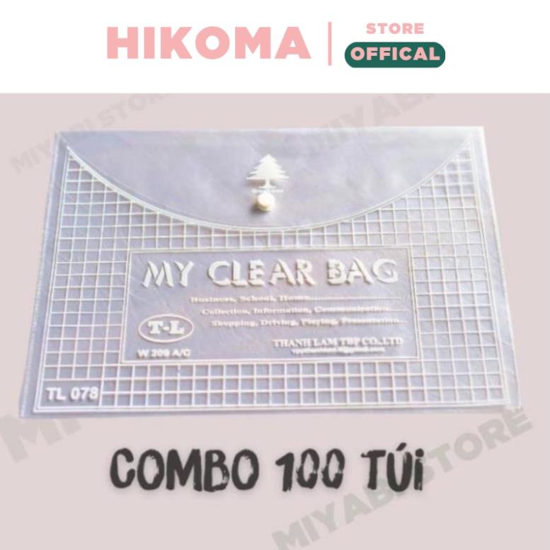 Combo 40/60/80/100 bìa đựng tài liệu văn phòng phẩm giá sỉ a4 trong suốt - túi clear bag mỏng - hikoma store