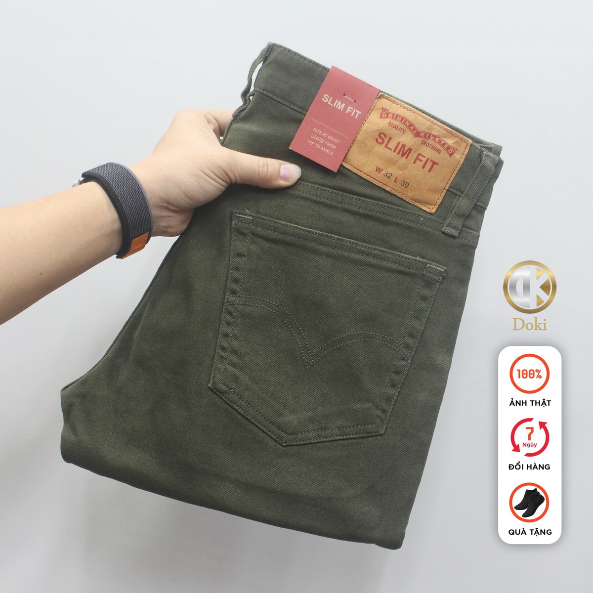 Quần Kaki Jean Màu Rêu đậm DKA-12, Quần Kaki Nam Dáng ôm đứng, Chất vải co giãn thoáng mát, Sang trọng, Lịch Sự - DOKI