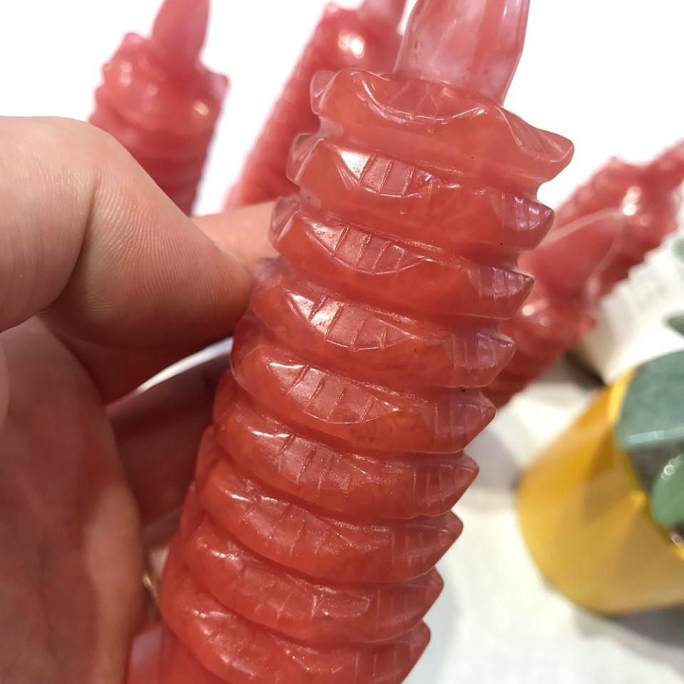 Tháp văn xương đá núi lửa đỏ cao 12,5cm
