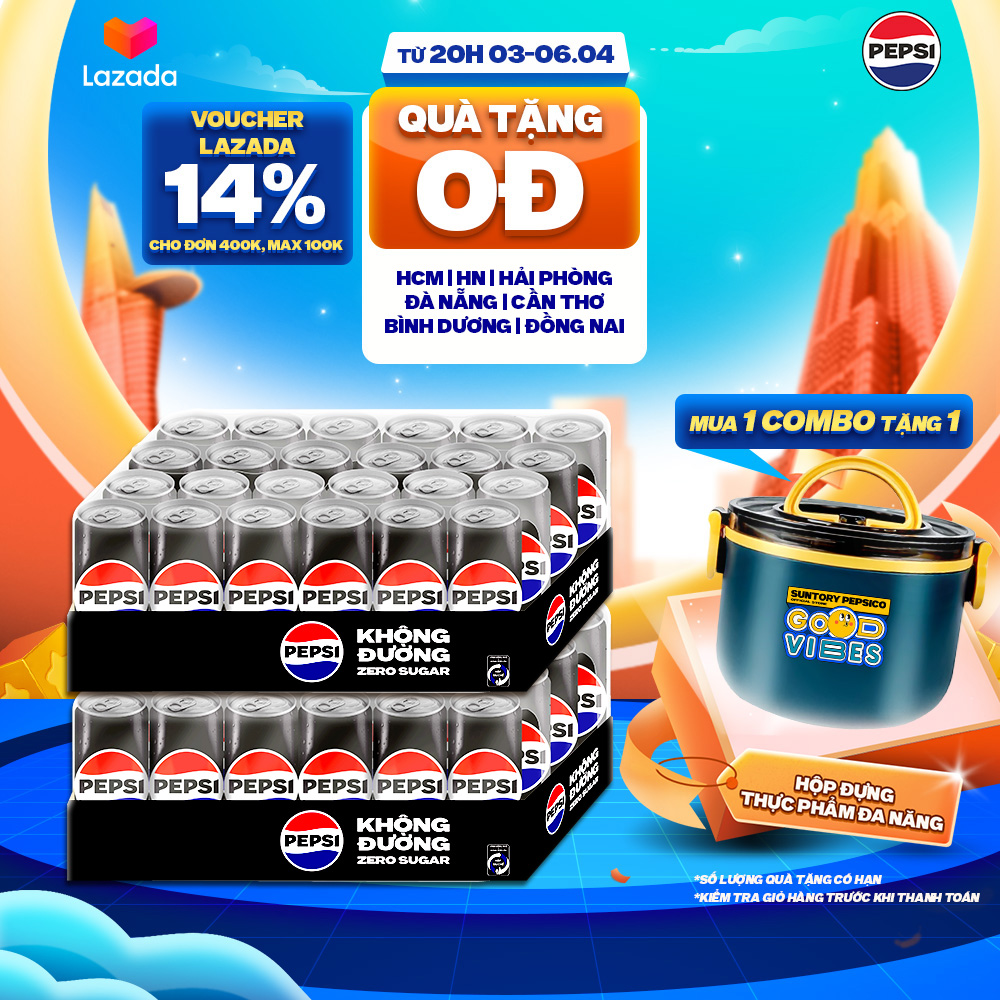 [Sale 25.10-Vc 12%] Combo of 2 Boxes of 24 Cans of Pepsi Zero Calories, Zero Sugar (320Ml/Can)