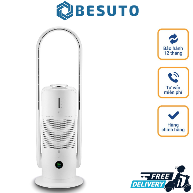 ULTTY SKJ-CR022 Bladeless Tower Fan and Air Purifier in one, True HEPA Filter 99.97% Smoke Dust Pollen Dander, Oscillating Tower Fan with Remote Control R22, White