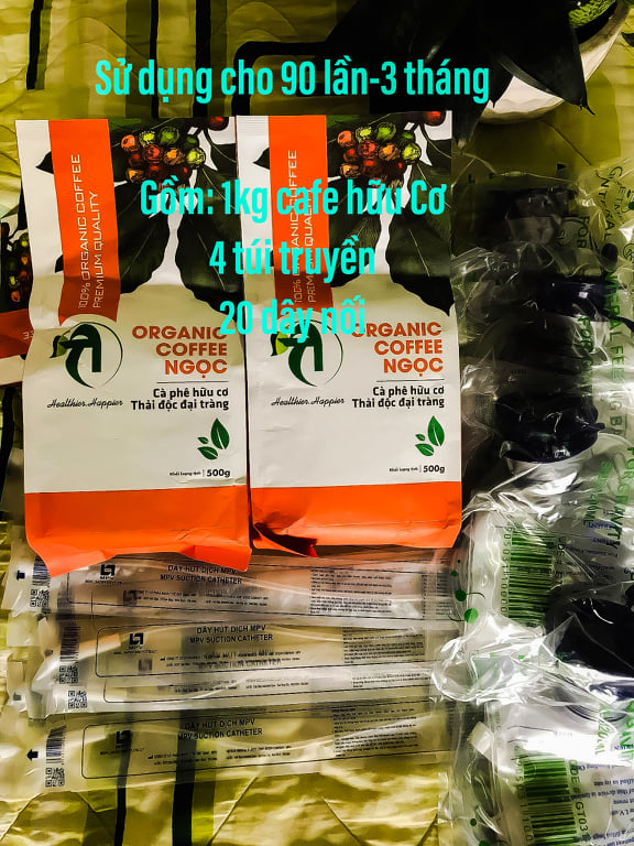 Cafe thải độc đại tràng gồm 1kg cafe hữu cơ+4 bộ truyền+ 20 dây nối NgocOrganic