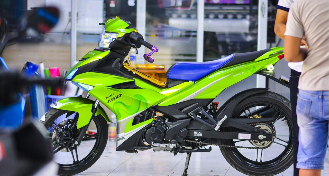 Tem trùm xe exciter 150 xanh bạc - làm tem dán xe máy exciter 150 theo yêu cầu - Tem trùm xe exciter 150 rẻ và đẹp