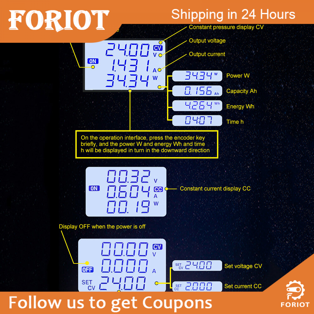 Foriot Bộ Điều Chỉnh DC DC Buck Bộ Chuyển Đổi Tăng Áp Điện Áp Biến Bộ Nguồn Phòng Thí Nghiệm Điều Chỉnh Điện Áp Điều Chỉnh Được 0.5-30V 4A