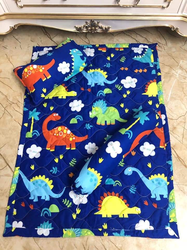 Trọn bộ 3 món Bộ Chăn Gối Cho Bé Giá Rẻ Mẫu Khủng Long Xanh - Có bán lẻ gối ôm, chăn, gối nằm, vỏ gối