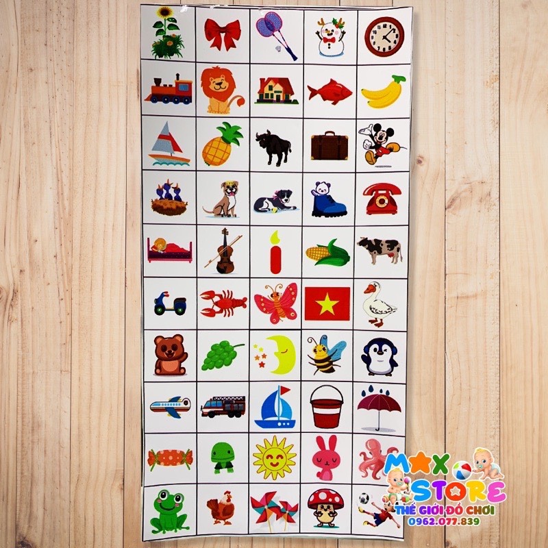 Tờ sticker bóc dán 50 kí hiệu ca cốc bàn chải cho trường mầm non