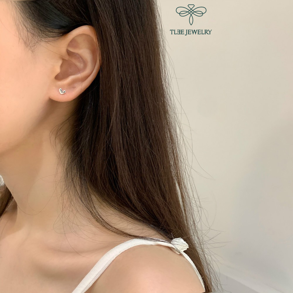 Khuyên tai bạc nữ TLEE tim dẹt mini basic xinh xắn TleeJewelry B0178