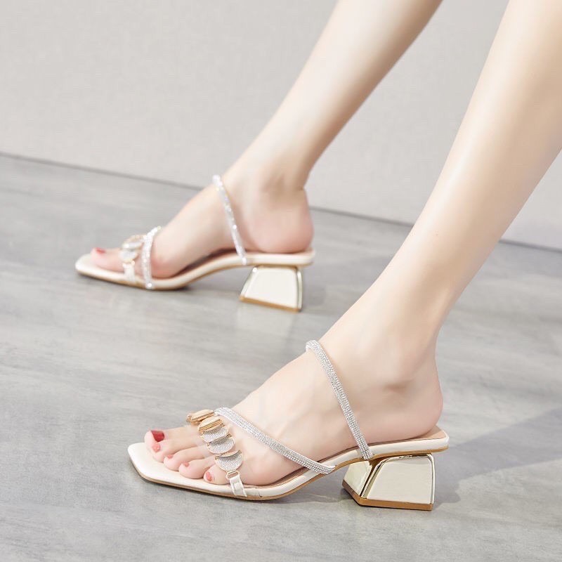 Guốc cao gót mặt đá gót đồng 5cm cao cấp
