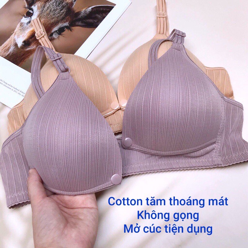 Áo lót bầu và cho con bú lụa tăm có cúc mở cho bé bú không gọng ôm ngực size 38-40-42