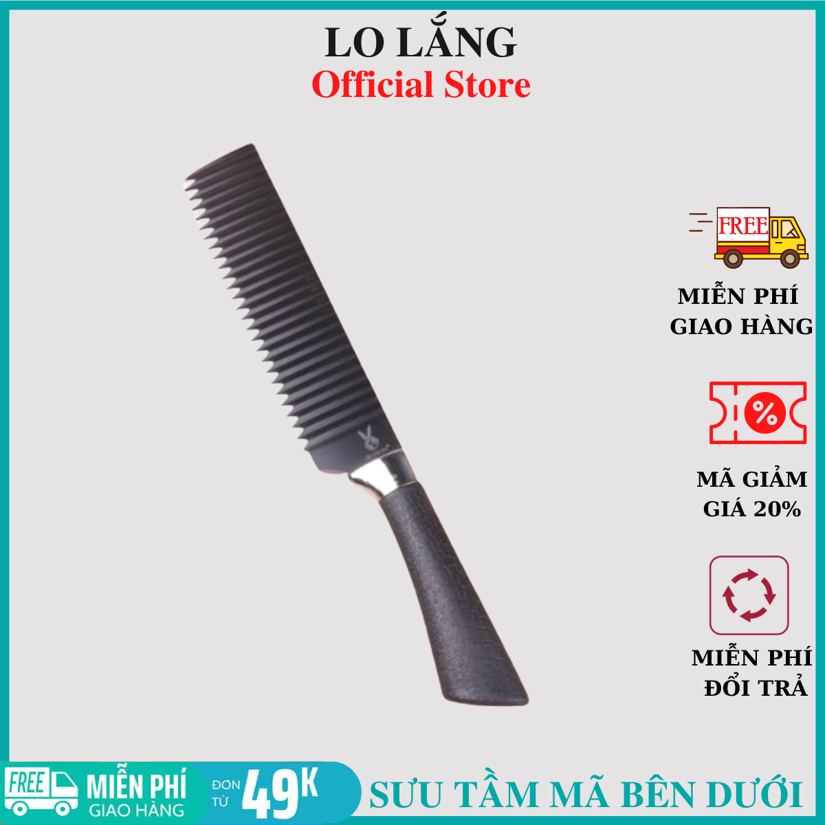 Dao bếp lưỡi gợn sóng Nhật Bản loại 1 siêu bén cán bọc cao su an tòan và êm tay mũi ngàng cao cấp