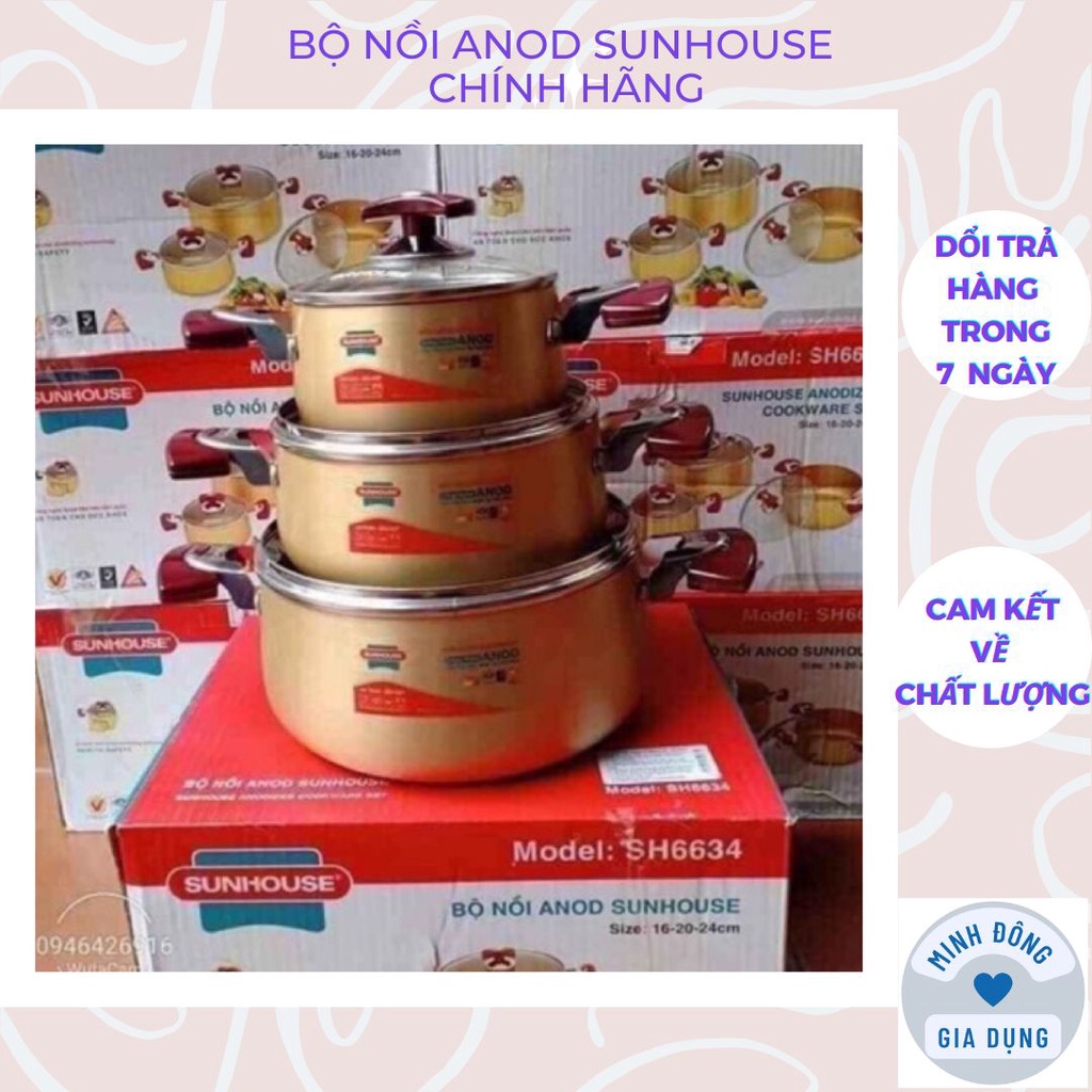 Set pot Sunhouse SH6634 material aluminium profile kitchen gas stove infrared size: 16cm - 20cm - 24cm