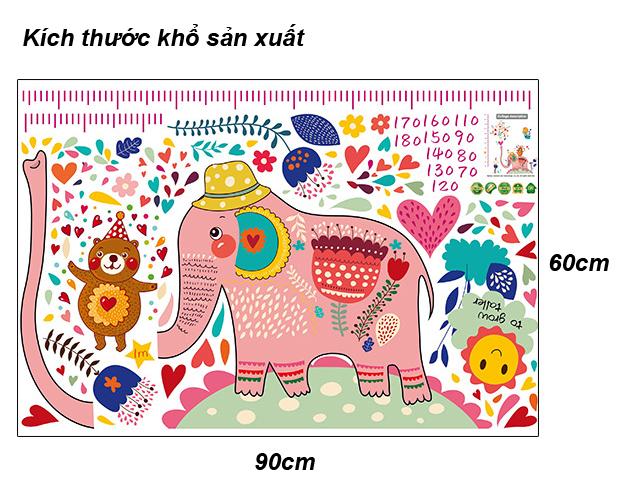 Decal dán tường Thước đo chiều cao voi hồng -T18-kiddecals