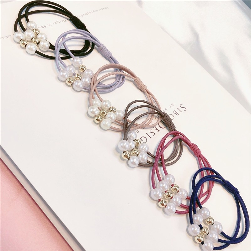 COMBO 05 CỘT TÓC MIX NGỌC 3 VÒNG SẮC MÀU