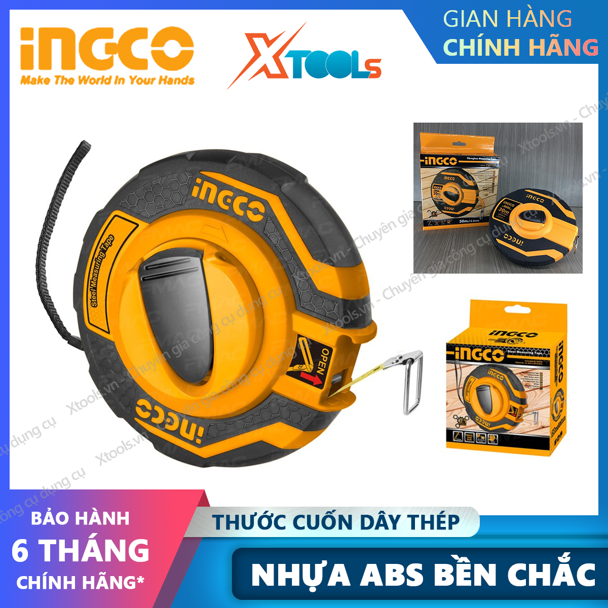 Measuring tape roll steel ingco 20-30mx12.5mm, size roll multi-purpose plastic abs coated rubber super durable, speed rapid rolling