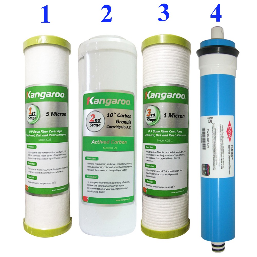 Lõi lọc nước số 1234 Kangaroo - Màng RO chính hãng lắp cho máy lọc nước Kangaroo