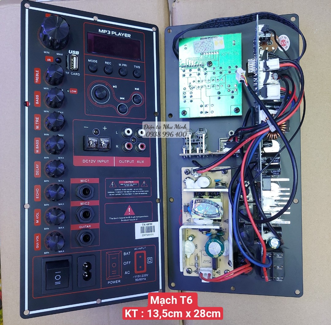 Mạch thùng kéo 13,5x28cm- dùng loa 4 tấc đơn trở xuống - mạch loa kéo t6vhm