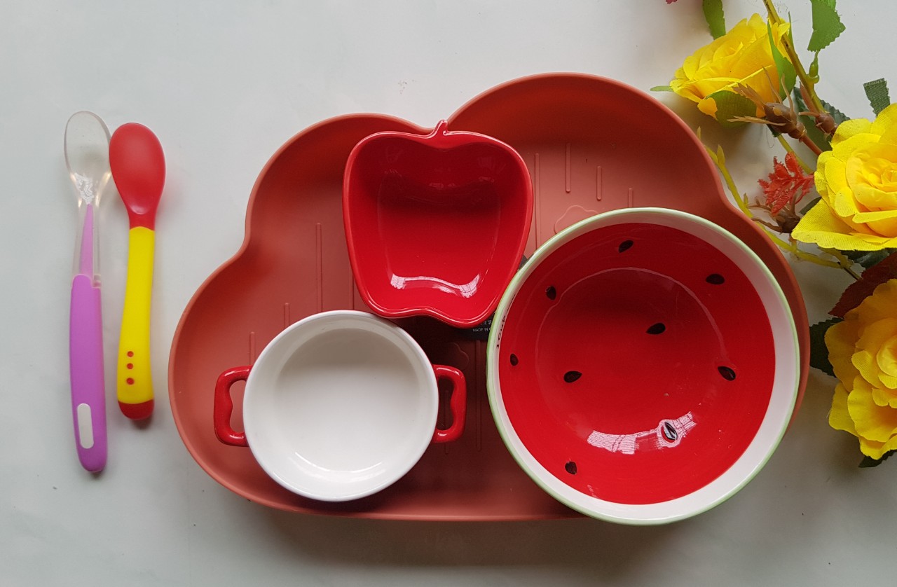 Bộ khay bát ăn dặm gốm sứ cho bé
