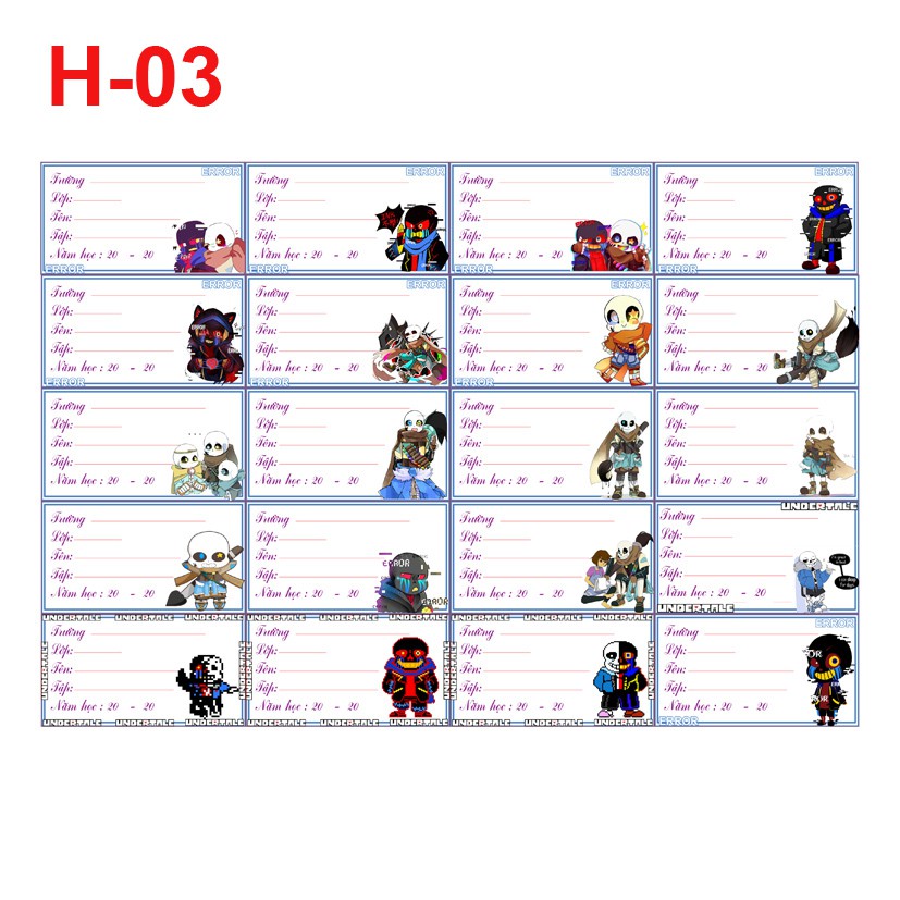 Nhãn vở  ERRORR! SANS các mẫu mới lung linh ( 1 set 20 nhãn vở)