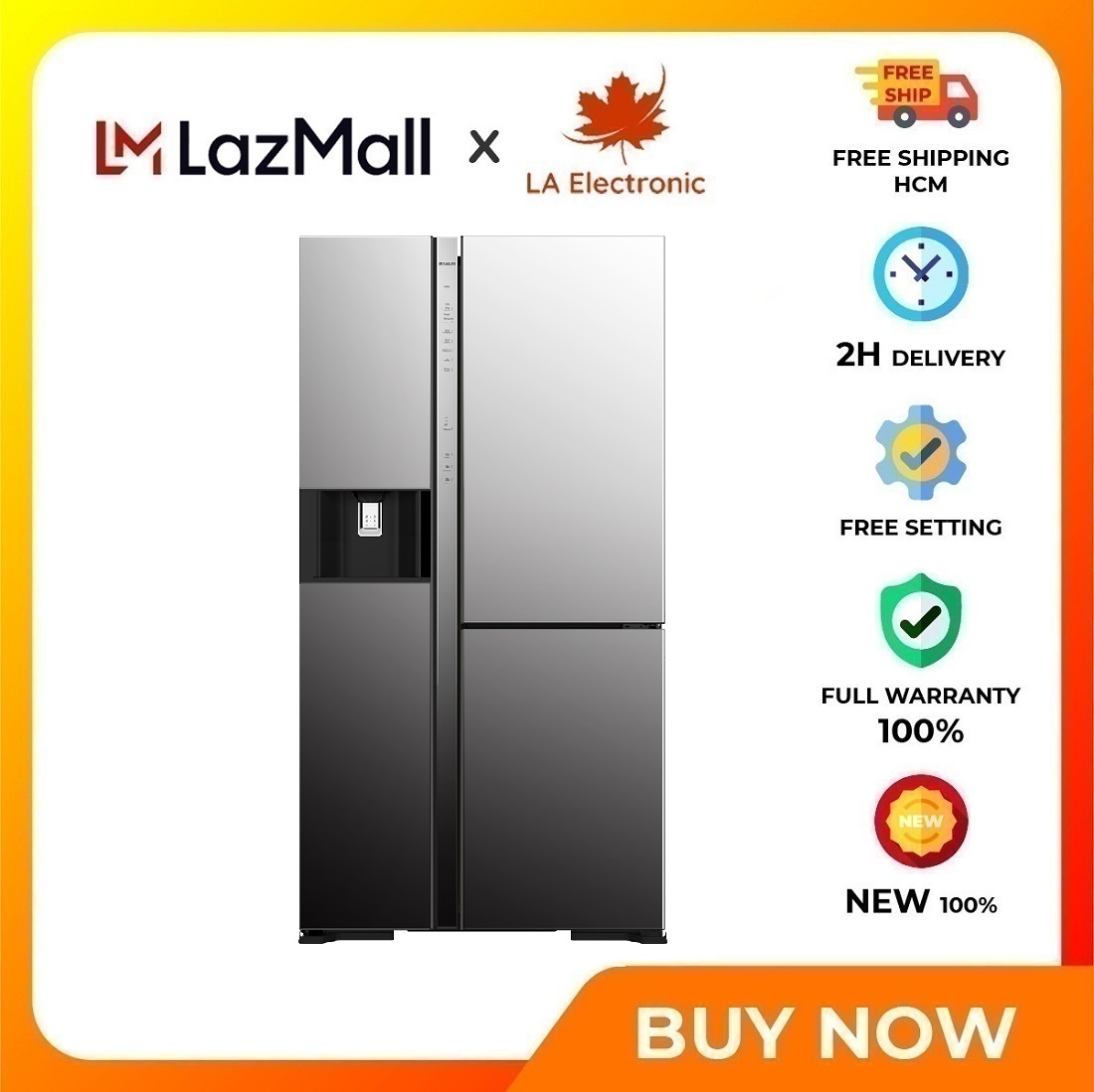 Hitachi Inverter refrigerator 569 liters R-MY800GVGV0 - Free shipping HCM - Take ice and water outside Door open alarm Automatic ice making